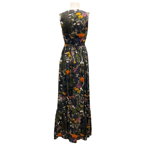 Mulberry Olive Multi Floral Nature Print Silk Maxi Dress - Picture 3 of 4